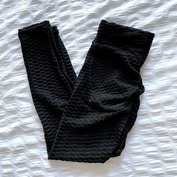 Women's leggings medium black bubble high waist spandex butt contour workout - Picture 1 of 4